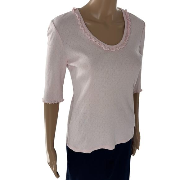 Rebecca Taylor La Vie Pink Pointelle Ruffle Cotton Top - Picture 3 of 8